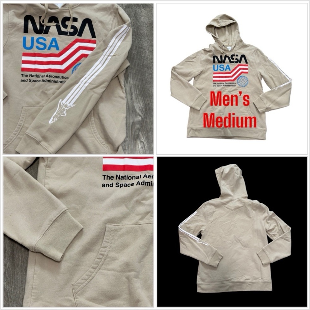 Men’s Old Navy Medium NASA USA Soft Fleece Pullover Hoodie Sweatshirt Kangaroo